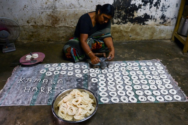 Some jubilant locals laid out hundreds of Chakkali --Â a popular south Indian spiral  snack