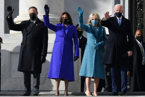 (L-R) Doug Emhoff, US Vice President-elect Kamala Harris, incoming US First Lady Jill Biden, US President-elect Joe Biden arrive for the inauguration ceremony at the US Capitol