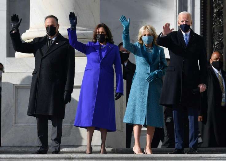 (L-R) Doug Emhoff, US Vice President-elect Kamala Harris, incoming US First Lady Jill Biden, US President-elect Joe Biden arrive for the inauguration ceremony at the US Capitol