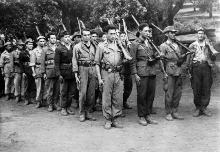 (FILES) In this file photo taken in 1957, Algerian fighters from ALN (National Liberation Army), armed wing of the nationalist National Liberation Front of Algeria (FLN), take part in a military exercise.On January 20, 2021, French historian Benjamin Stor