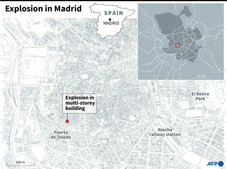 Map of Madrid locating a multi-storey building which hit by a deadly explosion on Wednesday.