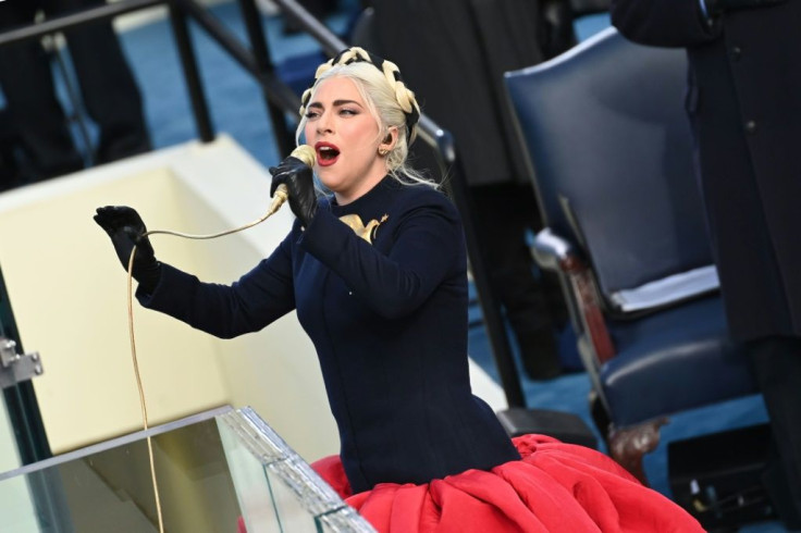 Lady Gaga sings the US National Anthem at the beginning of the swearing in ceremony of the 46th US President, Joe Biden