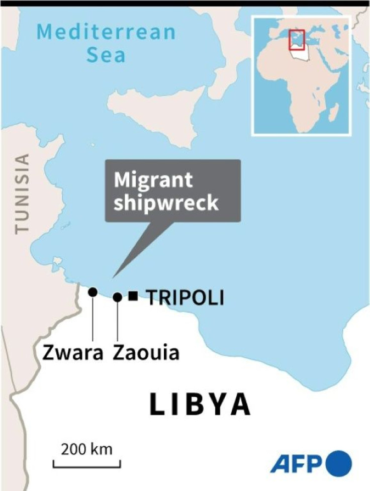 Map of Libya locating shipwreck where a number of migrants drowned