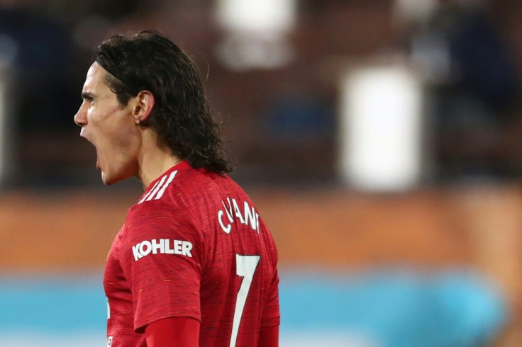 Manchester United striker Edinson Cavani celebrates his goal against Fulham