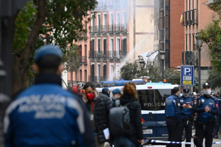 Emergency personnel secured the area after the explosion in La Latina district of Madrid