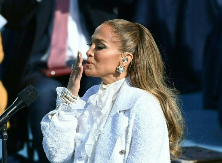 Jennifer Lopez blows a kiss during her performace of "This Land is Our Land" at President Joe Biden's inauguration