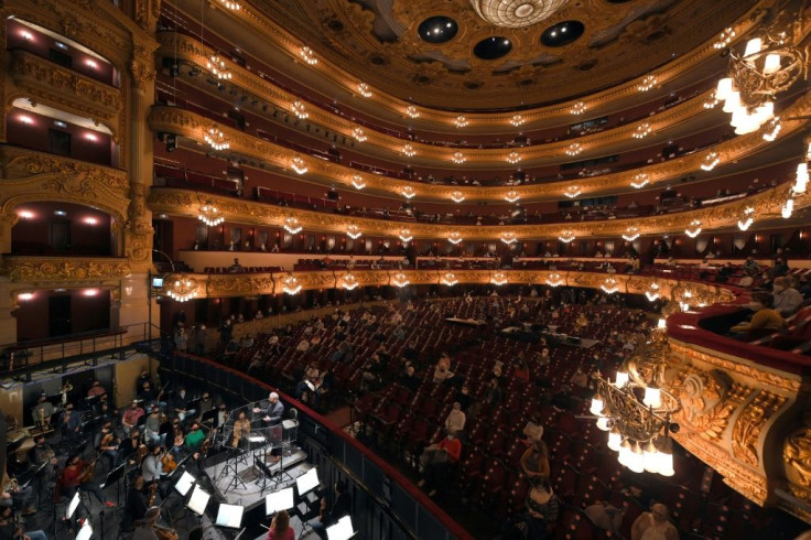 People attend Giuseppe Verdi's La Traviata at the Liceu Grand Theatre in Barcelona in November last year.