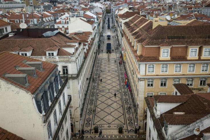 An aerial view of the Rua Augusta pedestrian street in Lisbon on January 22, 2021