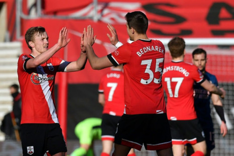 Southampton players celebrate their FA Cup fourth-round win against Arsenal