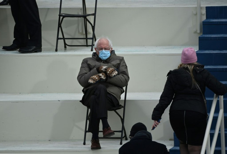 Vermon Senator Bernie Sanders sits in attendance at the swearing in of Joe Biden on January 20, 2021 in Washington