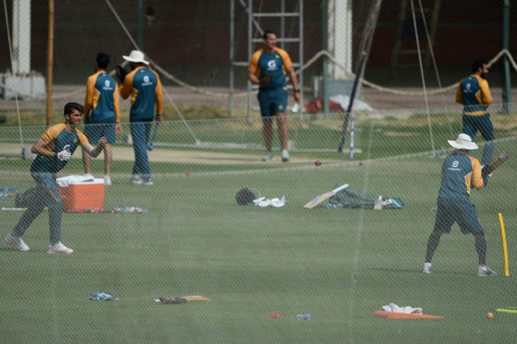 Pakistan's players during a practice session at the National Stadium in Karachi ahead of the first cricket Test match against South Africa starting on Tuesday, January 26
