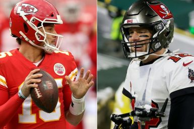 Patrick Mahomes (L) and Tom Brady wil go head-to-head in the Super Bowl as the Chiefs face the Buccaneers