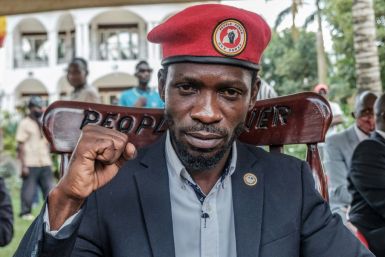 Ugandan opposition leader Robert Kyagulanyi, also known as Bobi Wine, poses for a photograph after his press conference at his home on Tuesday
