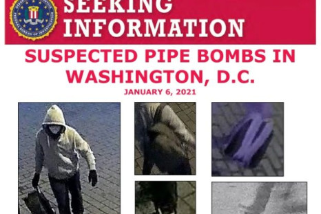 An FBI poster advertises a $75,000 reward for the capture of a person or persons who planted pipe bombs near the US Capitol on January 6
