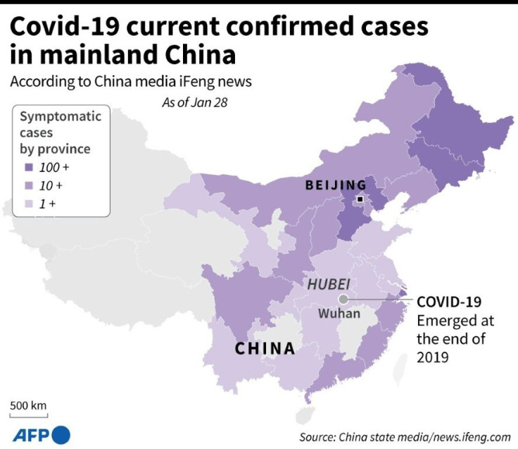 Map showing current cases of the COVID-19 around mainland China.