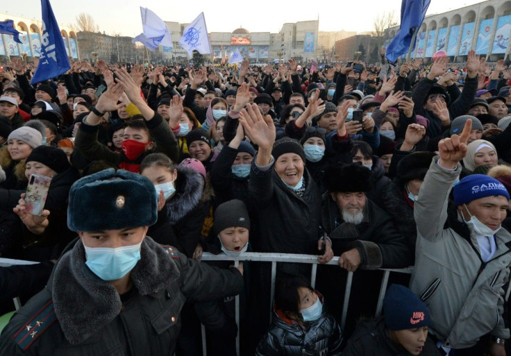 Japarov's supporters at a rally in Bishkek earlier this month