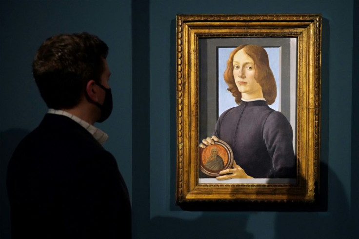 Sold for $92 million -- Sandro Botticelli's "Young Man Holding a Roundel" pictured at Sotheby's in New York City