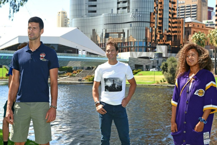 (L-R) Djokovic, Rafael Nadal and Osaka played an exhibition event in Adelaide