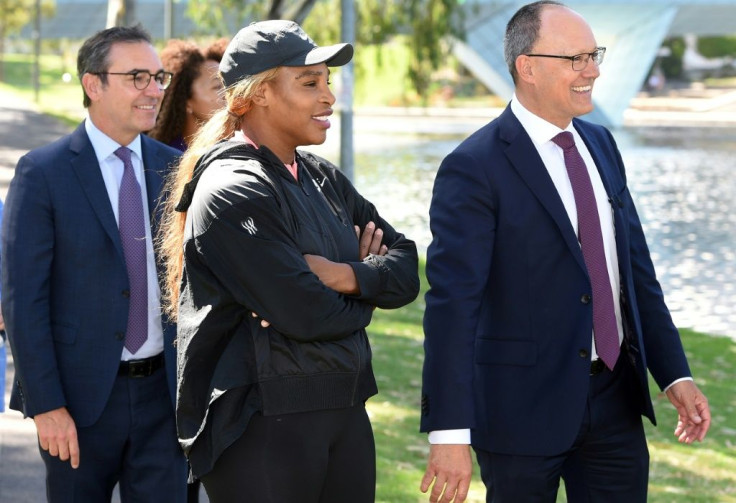 Serena Williams (C) completed two weeks' quarantine in Adelaide