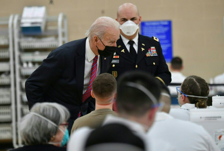 US President Joe Biden visits a Covid-19 vaccine site at Walter Reed National Military Medical Center in Bethesda, Maryland, on January 29, 2021