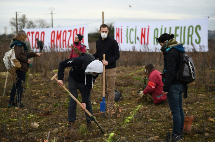 Some protesters planted shrubs in the waste ground at the Fournes site