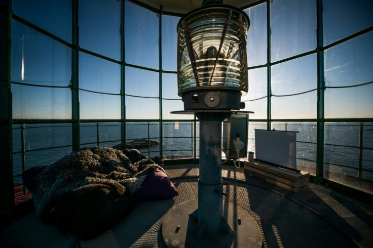 A screen has been set up in the lantern room at the top of the lighthouse
