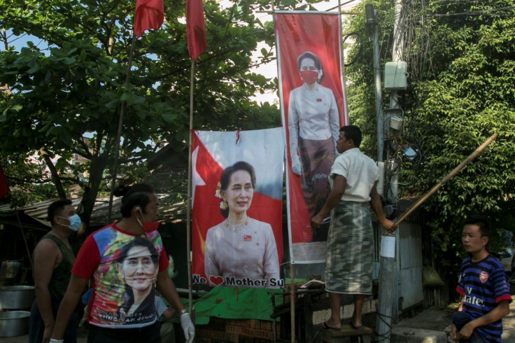 Supporters of the National League for Democracy party in Yangon celebrate victory in the November 2020 election