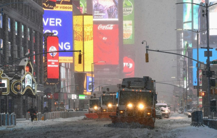 Snow plows in New York's Times Square on February 1, 2021