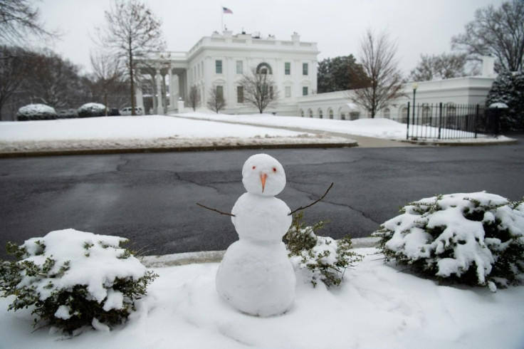 A snowman is seen on the North Lawn of the White House in Washington, DC, February 1, 2021