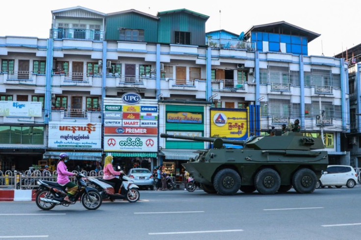 Military armoured vehicles were seen along streets in Myitkyina, Kachin State