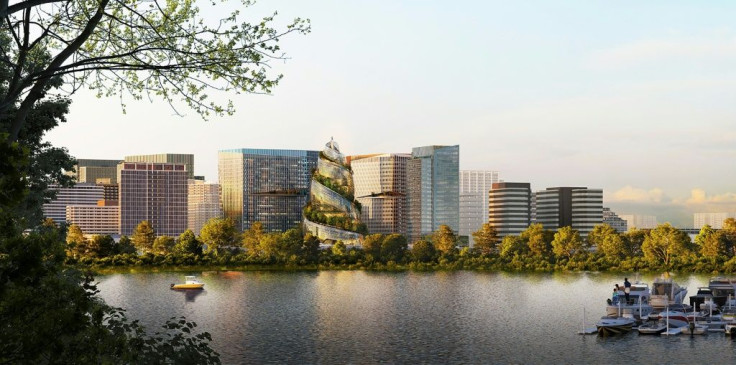A double-helix building will be the centerpiece of the second phase of Amazon's HQ2 headquarters site being developed in Arlington, Virginia, just outside the US capital of Washington