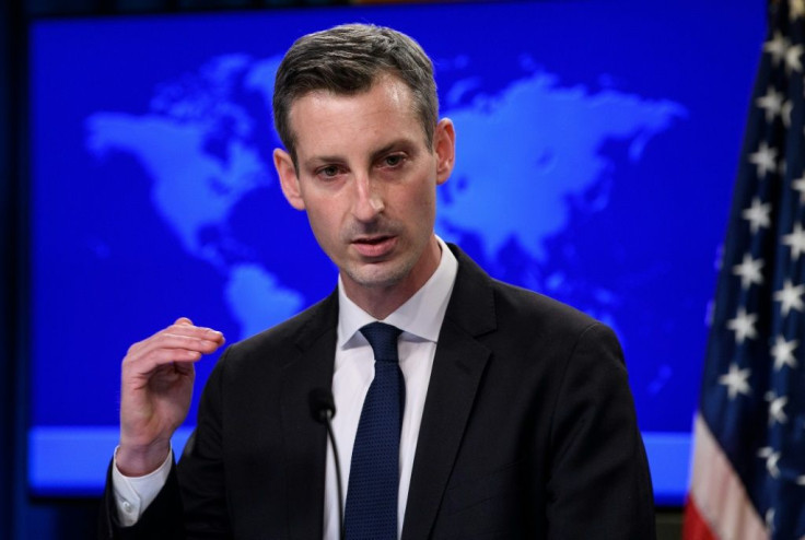 US State Department spokesman Ned Price speaks at his first daily press briefing at the State Department in Washington