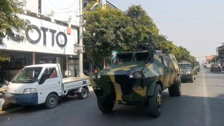Armoured vehicles are seen driving through the city of Mandalay, two days after the coup in Myanmar.