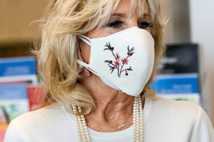 First Lady Jill Biden wore a necklace that spells 'Mama' during a tour of a cancer ward in January 2021