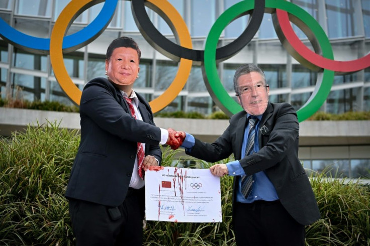 International Tibet Network activists staged a protest this week at the IOC headquarters in Lausanne