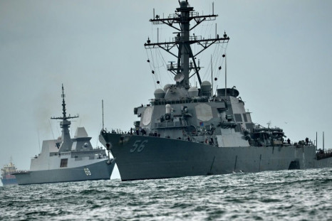 The USS John S. McCain (R), pictured here in 2017, sailed through the Taiwan Strait on Thursday