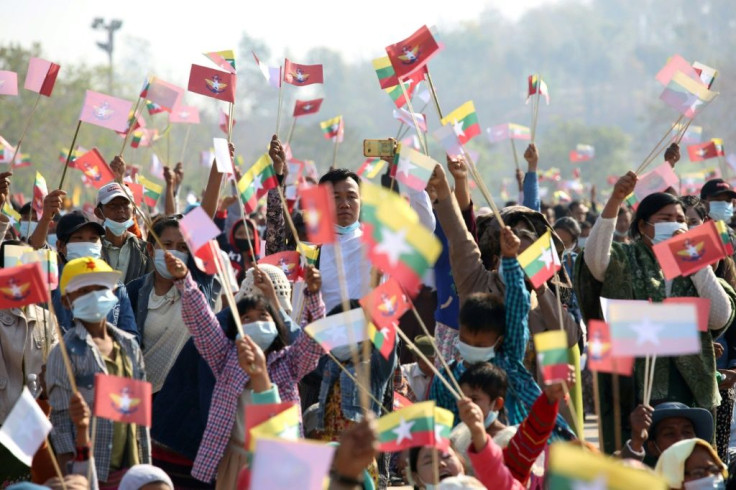 Hundreds of supporters of the military rallied in support of the coup in the capital Naypyidaw