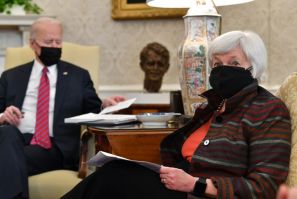 US Treasury Secretary Janet Yellen (right) has said the elevated level of new jobless claims means the economy needs more spending to recover