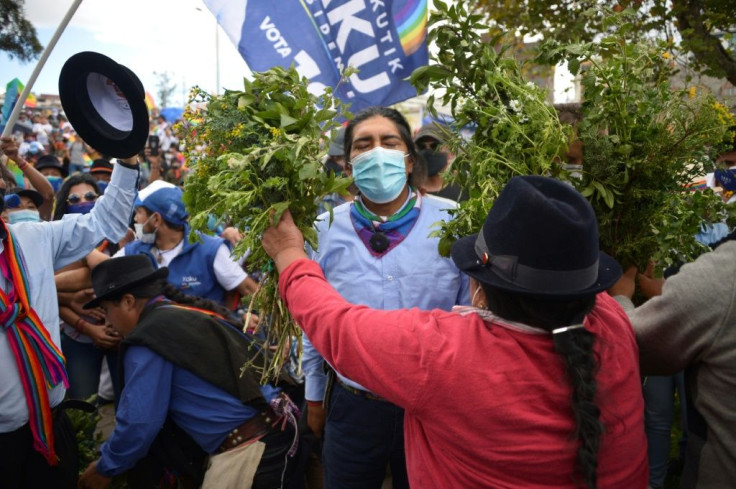 Yaku Perez, the presidential candidate of the Pachakutik indigenous party, is polling at about 12 percent