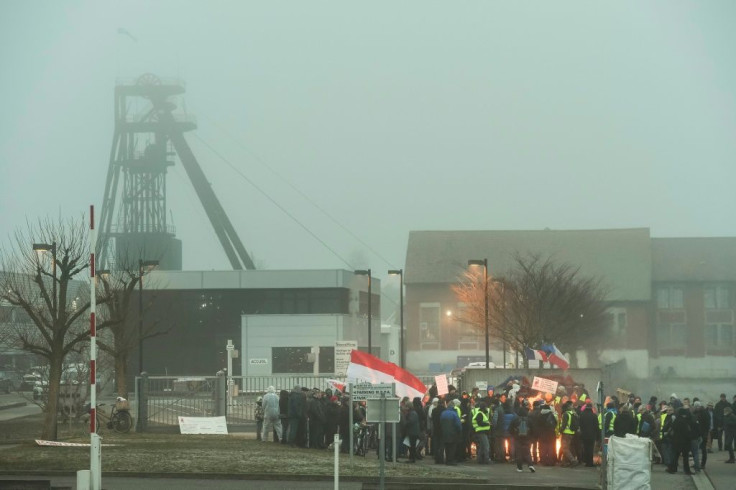 People block the main entrance of the Stocamine site during a demonstration in February, 2019