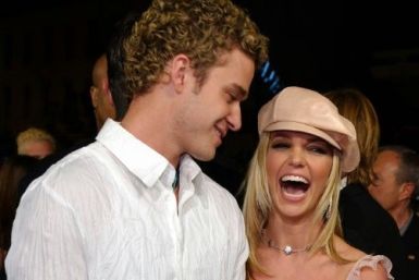 Britney Spears and her former boyfriend and fellow popstar, singer Justin Timberlake, shown here in 2002