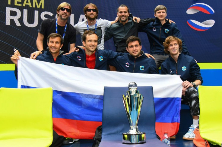 Russia celebrate winning the ATP Cup after beating Italy on Sunday