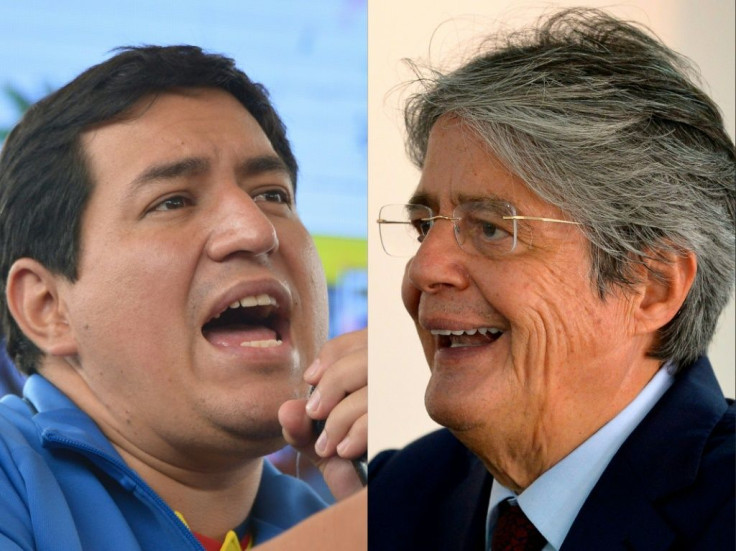 Opinion polls show leftist economist Andres Arauz (L) and conservative Guillermo Lasso the clear frontrunners among 16 candidates for Ecuador's president