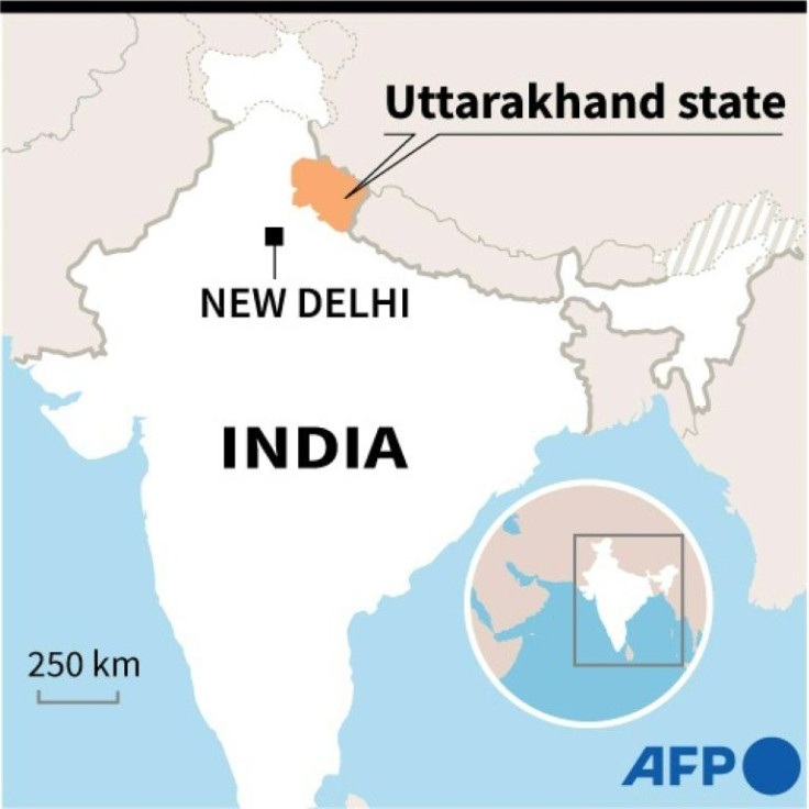 Map of India locating Uttarakhand state, where a broken glacier caused a major river surge