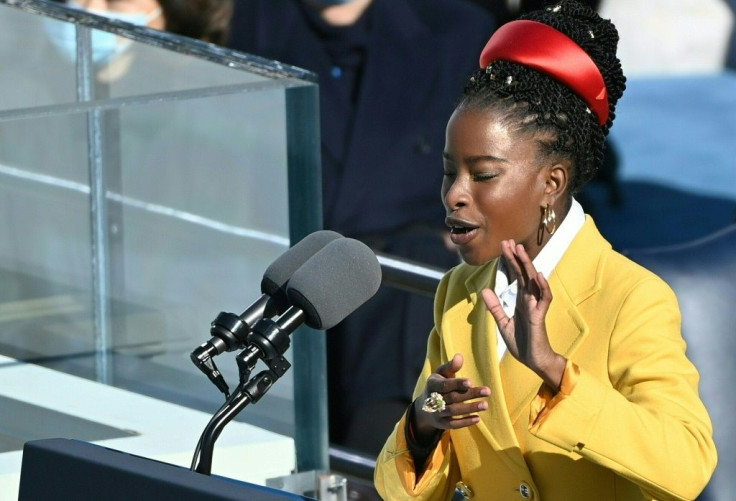 National youth poet laureate Amanda Gorman, pictured at President Joe Biden's inauguration on January 20, 2021, became theÂ first-ever poet to perform at the National Football League championship, America's most-watched broadcast of the year