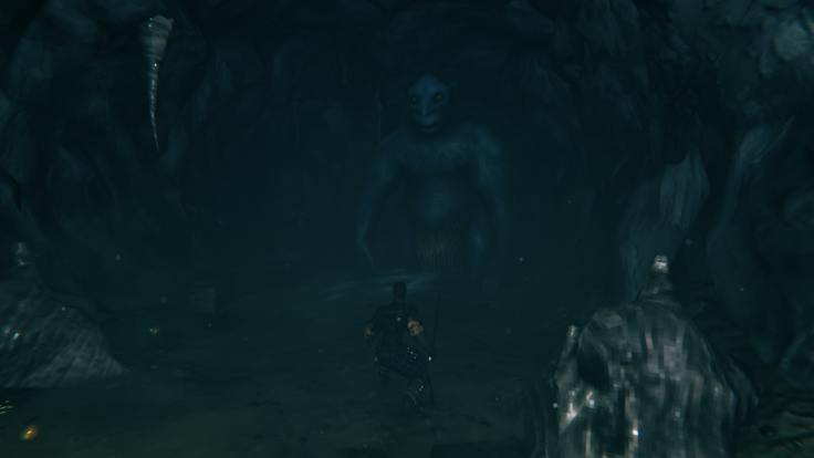 A Valheim player encounters one of the game's many enemies hiding in the dark.