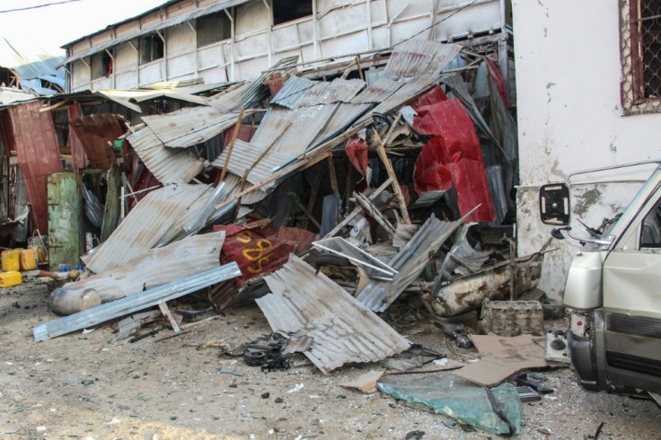 Aftermath of a suicide bombing at the Afrik Hotel in Mogadishu on February 1 that killed at least five people, including a former top general
