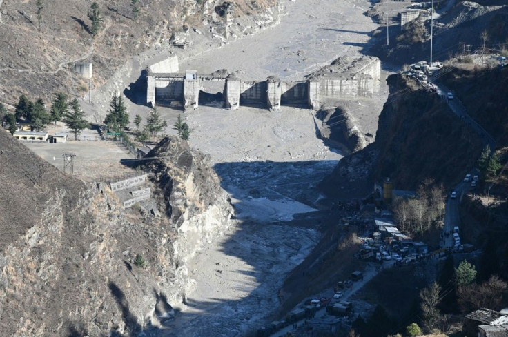 A general view shows the remains of a dam along a river in Tapovan, India after a flash flood believed to have been caused by a chunk of glacier falling off