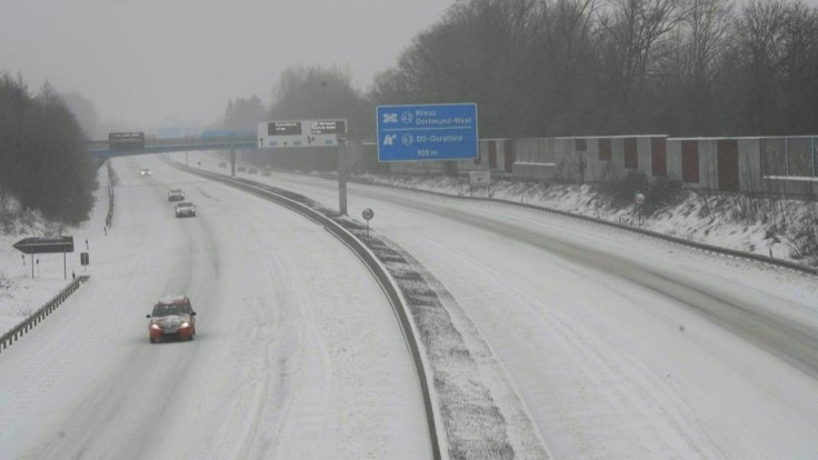 IMAGES of the highway covered with snow and of the Dortmund train station in the State of North Rhine-Westphalia at the weekend.