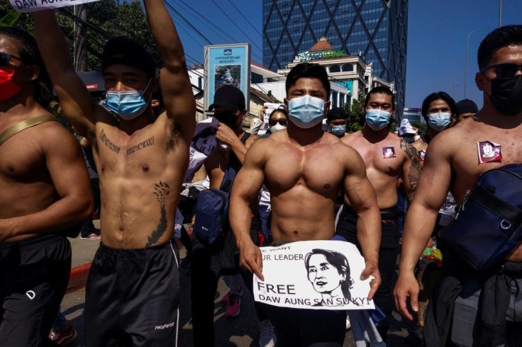 The fitness fanatics were among tens of thousands in Yangon undeterred from hitting the streets